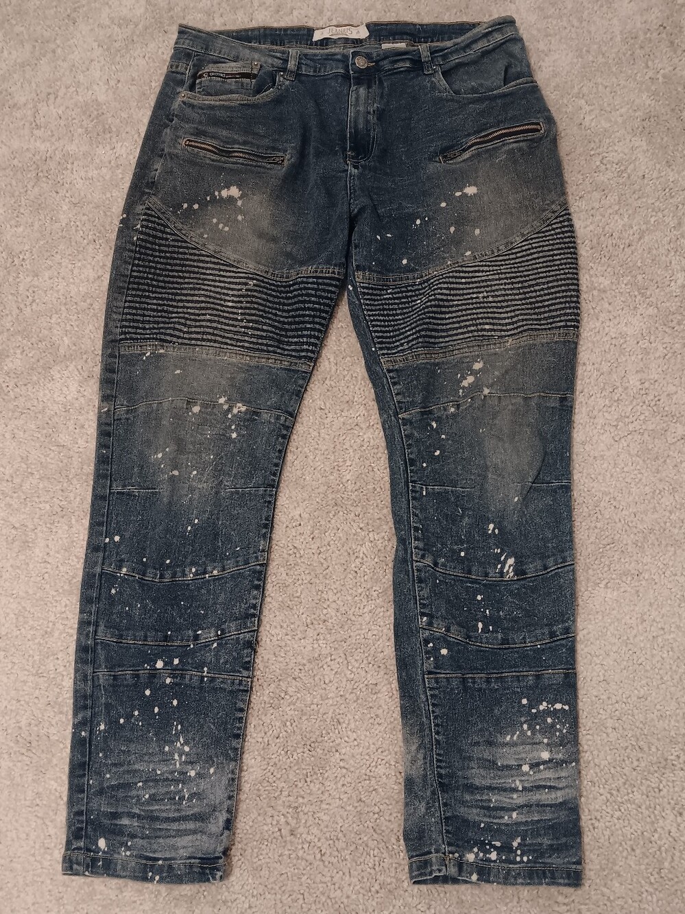 Men's Dark Blue Distressed Moto Jeans
